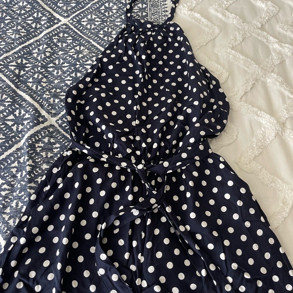 Navy Polka Dot Sleeveless Dress